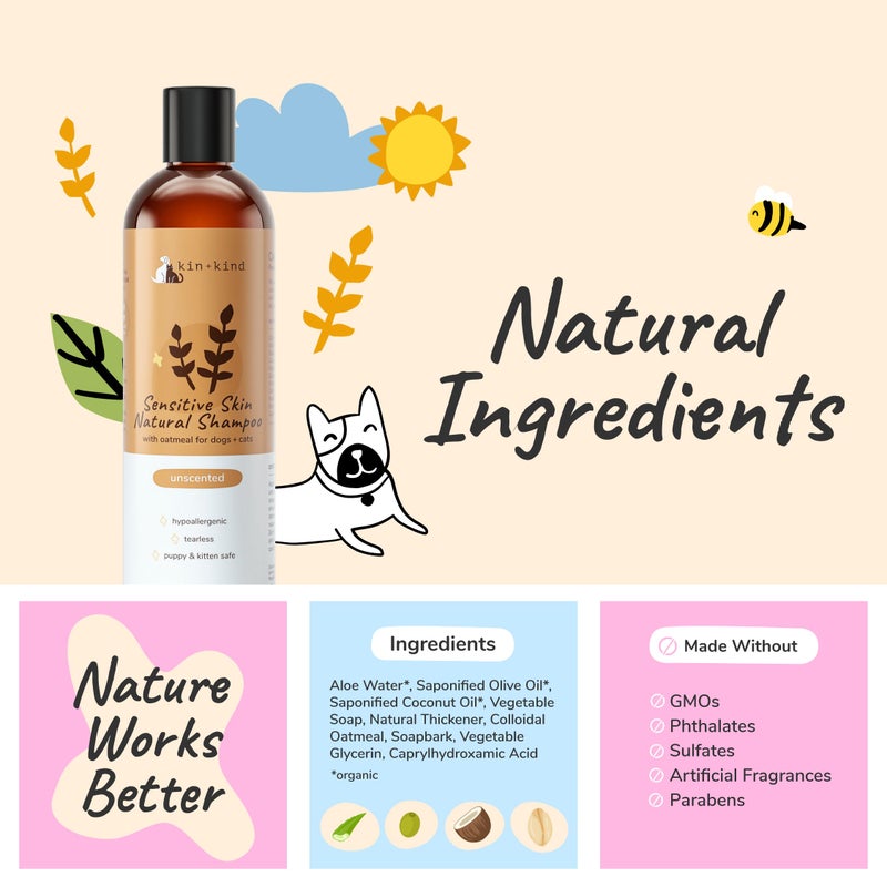 kin+kind Oatmeal Shampoo for Dogs & Cats â€“ Natural Anti Itch Pet Shampoo for Sensitive Skin with Colloidal Oatmeal, Coconut Oil & Olive Oil â€“ Moisturizing Oatmeal Bath for Dry, Itchy Skin â€“ 12 fl oz - Image 5